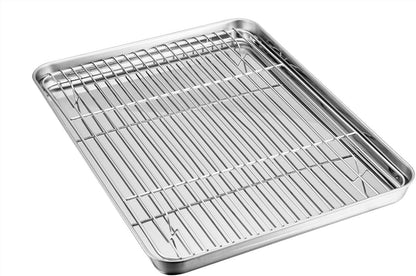 TeamFar Baking Sheet Set - Stainless Steel Cookie Tray with Cooling Rack | Non-Toxic & Dishwasher Safe