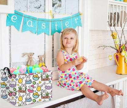 HIYAGON Rectangular Easter Gift Basket Kids Storage Organizer Bins Bedroom(Cartoon Easter Bunny)