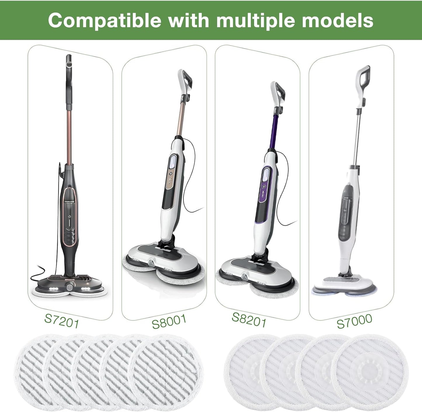 Shark Steam Mop Replacement Pads - 8 Pack for S8001, S7001, S7201 | Durable & Washable for All Floors