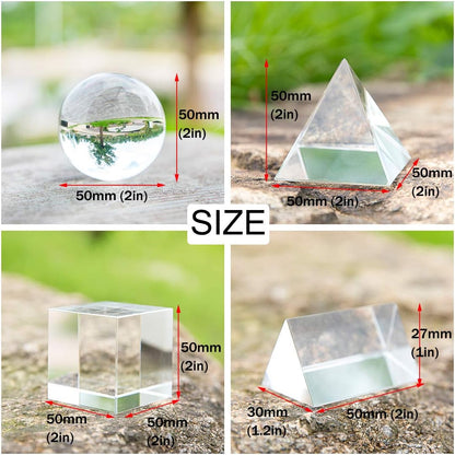 Optical Crystal Photography Prism Set - 4 Pack with 50mm Crystal Ball, Cube & Triangular Prism