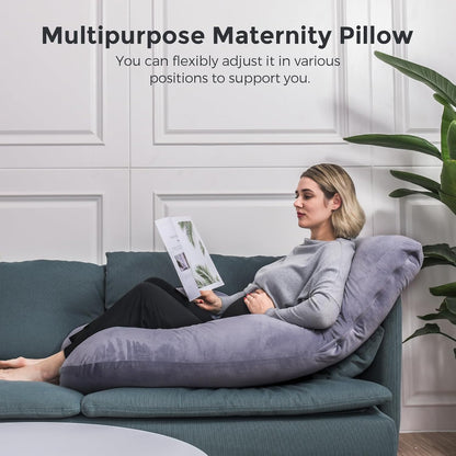Momcozy U Shaped Pregnancy Pillow - Full Body Maternity Support for Back, Legs & Belly | 57 Inch, Grey