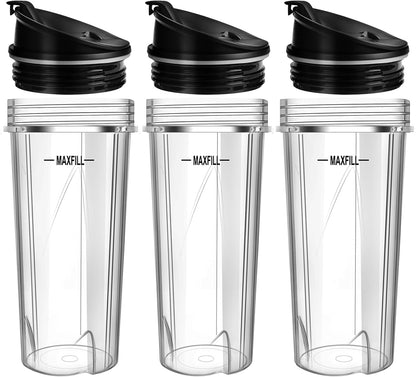 Ninja Blender Cups - 16oz Replacement Cups with Lids | 3-Pack Compatible with Ninja QB3001SS, BL770, BL780, BL660, BL740, BL810
