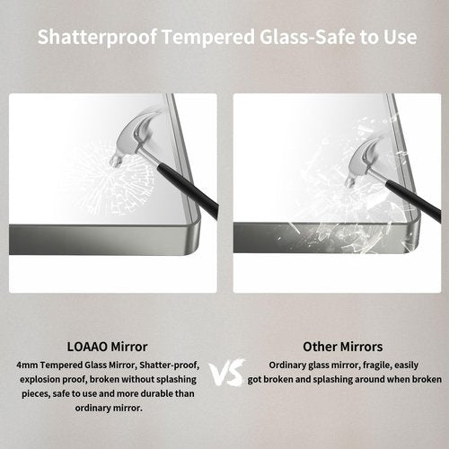 LOAAO 32X36 Inch Brushed Nickel Bathroom Mirror, Rounded Rectangle Silver Metal Frame Mirror, Brushed Nickel, Anti-Rust, Hangs Horizontally or Vertically