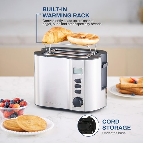 Elite Gourmet Extra Wide Slot 2-Slice Toaster - Bagel Function, 6 Toast Settings, Stainless Steel