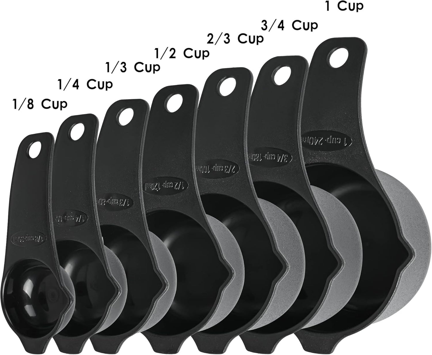 Skiennix Measuring Cups and Spoons Set - 15-Piece Plastic Kitchen Tools with Long Handle Spoons & Leveler - Black