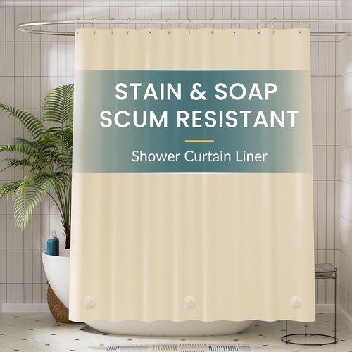 Titanker Plastic Shower Curtain Liner, 72x72 Beige Shower Liner Lightweight PEVA Shower Curtains for Bathroom, Waterproof Shower Liner with Magnets and Rustproof Grommets