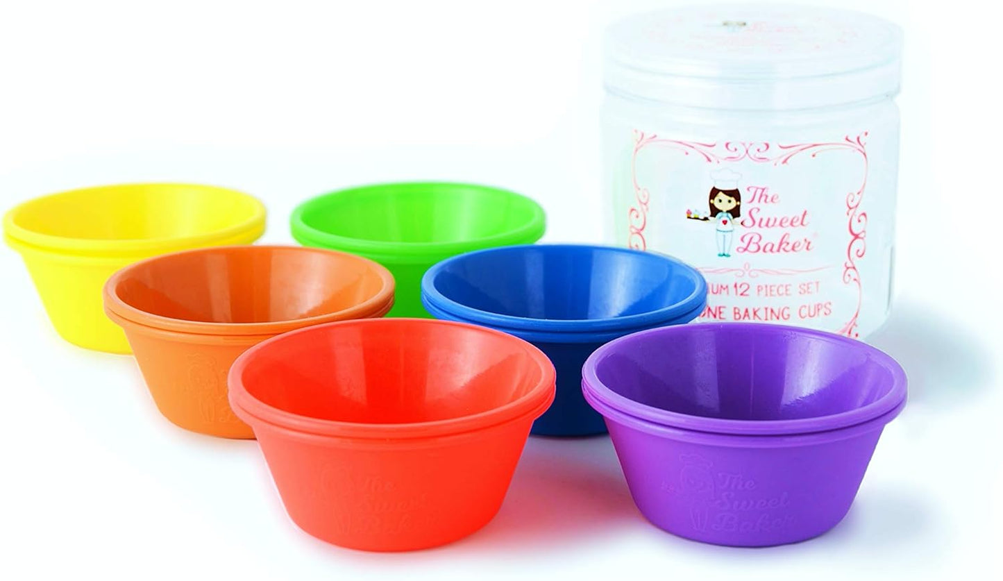Professional Silicone Baking Cups - Premium 12 Piece Set | Reusable Muffin & Cupcake Pans | BPA Free