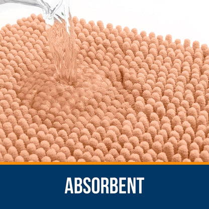 OLANLY Small Bathroom Rugs - Extra Soft Chenille Bath Mats | Quick-Dry, Machine Washable, 24x16, Peach