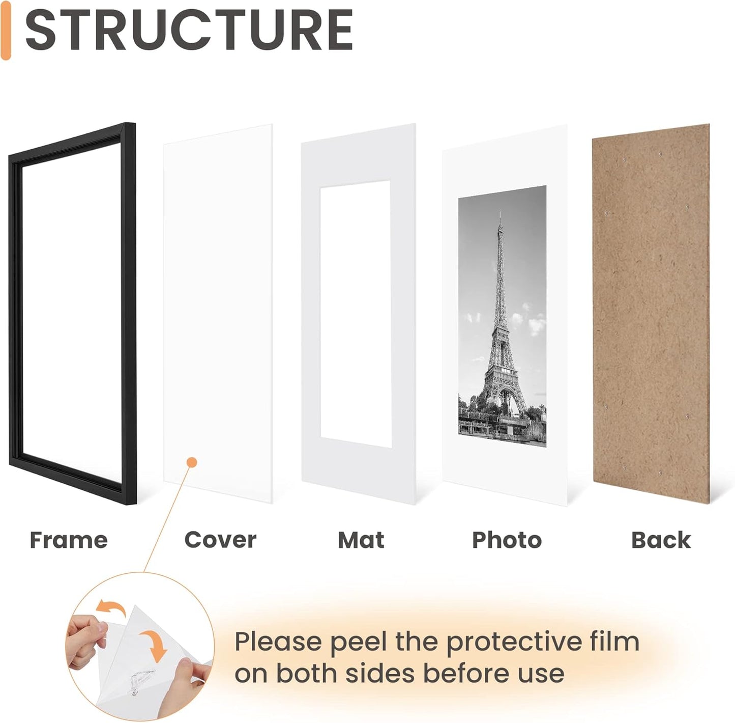 Upsimples 16x20 Picture Frame Set of 5 - Versatile Display for 11x14 with Mat or 16x20 Without - Black