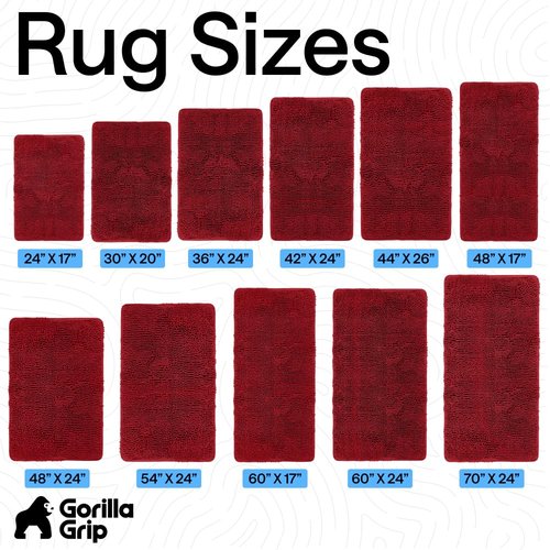 GORILLA GRIP Bath Rug Mat 44x26, Thick Soft Absorbent Chenille, Quick Dry Microfiber Mats, Rubber Backing Washable Shower Floor Rugs, Bathmat Runner, US Designed Bathroom Home Decor Accessories Red