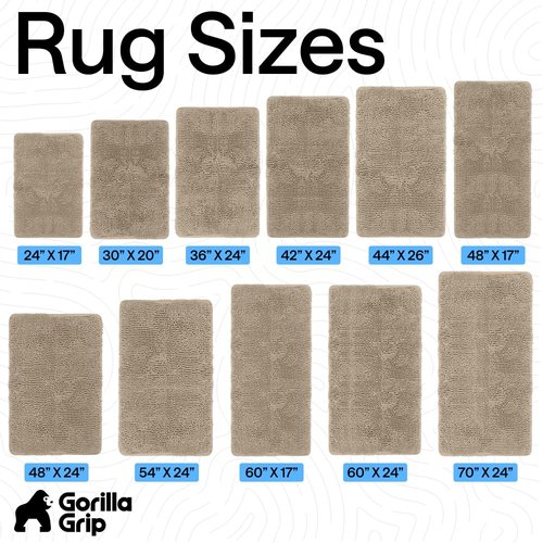 GORILLA GRIP Bath Rug Mat 60x24, Thick Absorbent Chenille, Quick Dry Microfiber Mats, Rubber Backing Washable Shower Floor Rugs, Bathmat Runner, US Designed Bathroom Home Decor Accessories Gray Beige