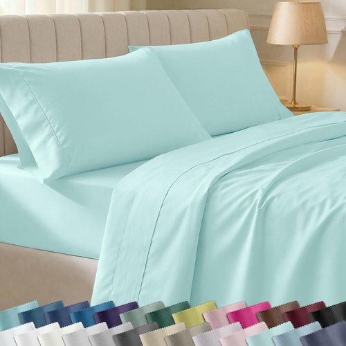 California Design Den Split King Bed Sheets Set - 100% Cotton, 400 Thread Count, Smooth Sateen Finish, Deep Pockets - Seafoam