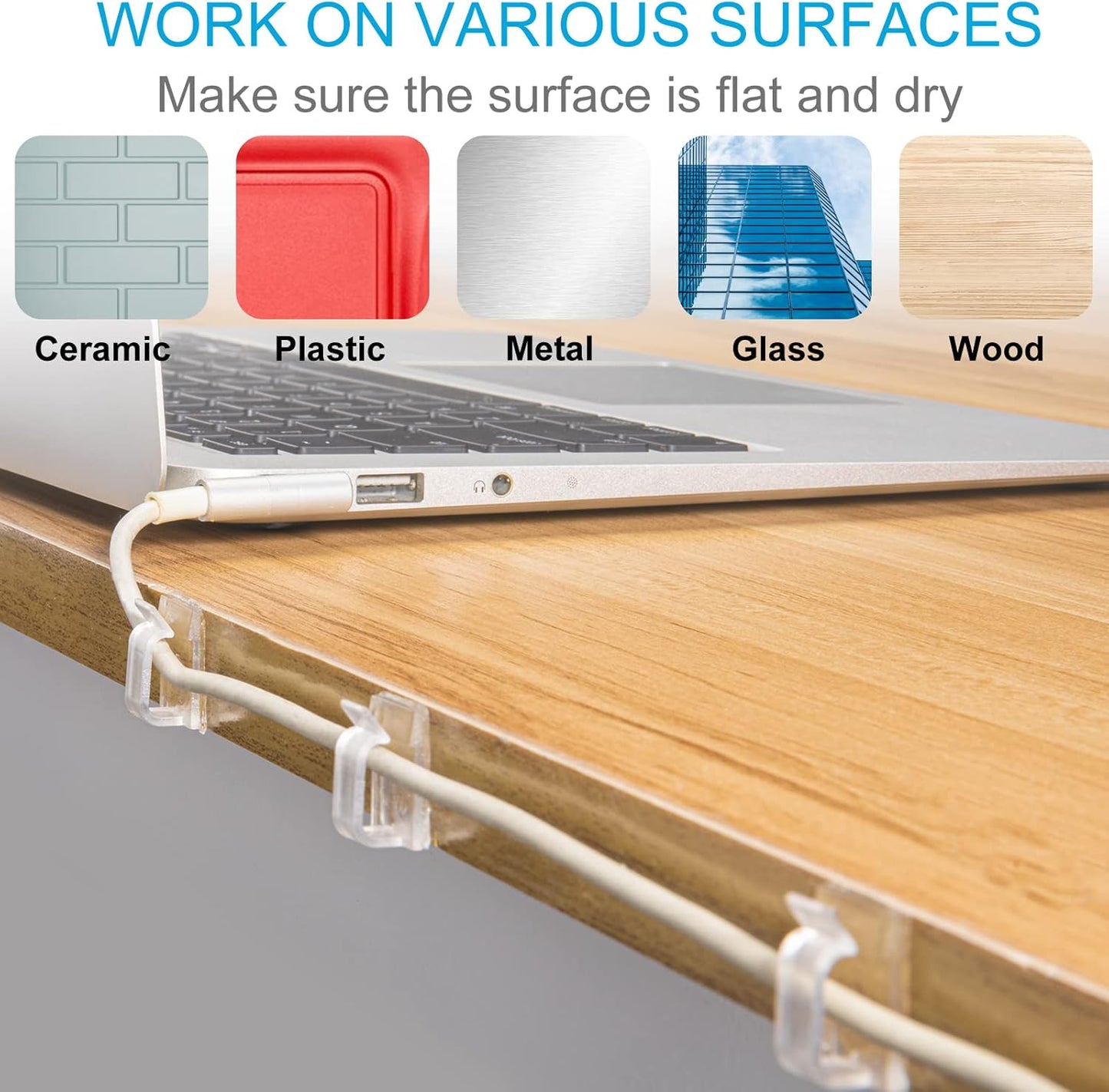 Skiennix Cable Clips - Upgraded Adhesive Cord Organizers for Strong Wire Management | 100 PCS, Small, Clear