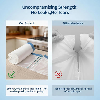 Skiennix 150 Count Drawstring Trash Bags - Heavy Duty 1.1 Mil Unscented 4 Gallon Liners for Bathroom & Office