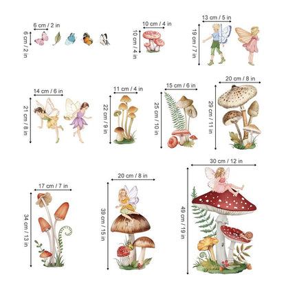 wondever Woodland Mushroom Wall Decals Fairy Butterfly Forest Peel and Stick Wall Art Stickers for Girls Bedroom Baby Nursery Living Room