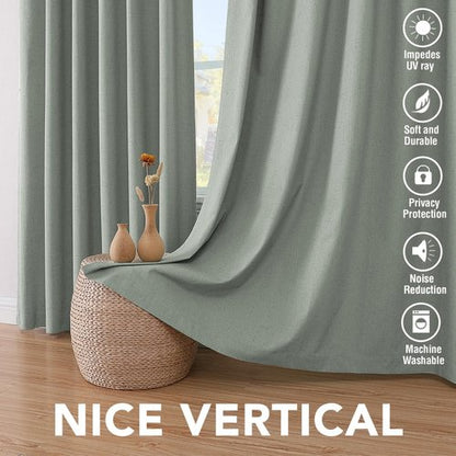 H.VERSAILTEX 100% Blackout Curtains for Bedroom Thermal Insulated Linen Textured Curtains Heat and Full Light Blocking Drapes Living Room Curtains 2 Panel Sets, 52x96 - Inch, Green Bay
