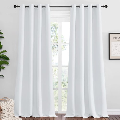 NICETOWN Bedroom Blackout Curtains Panels, 1 Pair, 55 inches by 94 Inch, Greyish White, Triple Weave Energy Saving Thermal Insulated Solid Grommet Blackout Draperies for Patio