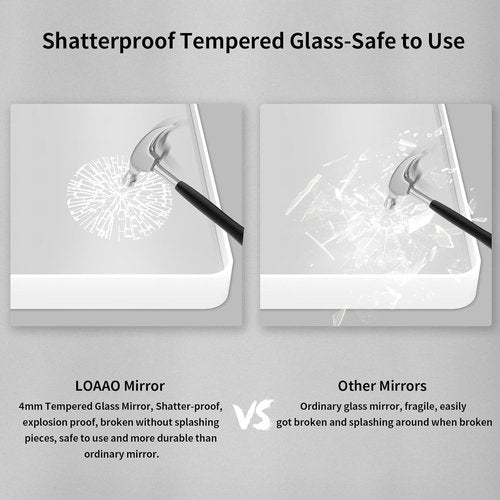 LOAAO Large Rounded Rectangle Bathroom Mirror - 72x36 Inch White Metal Frame, Anti-Rust Tempered Glass | Versatile Horizontal/Vertical Hanging