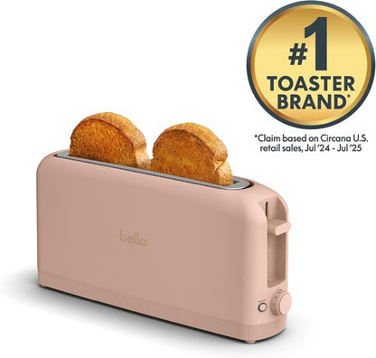 Bella 2 Slice Slim Toaster - 6 Shade Settings with Reheat & Cancel | Fits Sourdough, 10” Long Slot, Blossom