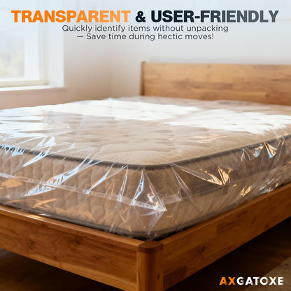 Skiennix Plastic Mattress Bag - Waterproof Mattress Protector for Moving - Queen Size (1.5MIL)