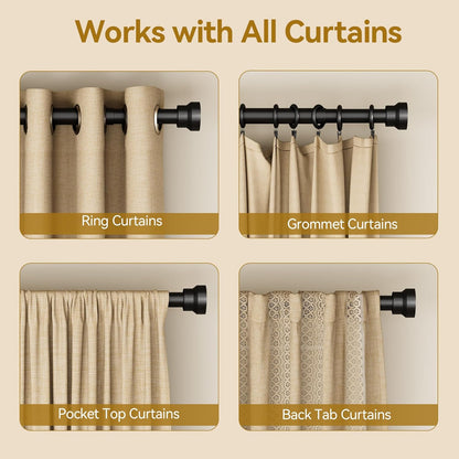 YaFex Curtain Rods - Heavy Duty 1 Inch Adjustable Window Treatment Rods | 32-58 Inch, Modern Black Design