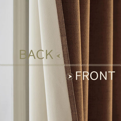 MIULEE 100% Blackout Linen Curtains - Thermal Insulated Brown Grommet Drapes | 52 x 84 Inch (2 Panels)
