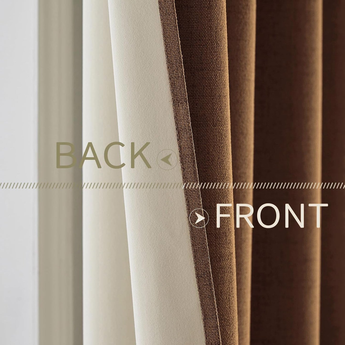 MIULEE 100% Blackout Linen Curtains - Thermal Insulated Brown Grommet Drapes | 52 x 108 Inch (2 Panels)