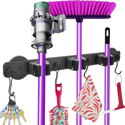 Skiennix Magnetic Mop Holder - Heavy Duty Tool Organizer with Swivel Hooks for Kitchen & Garage