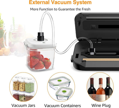 MegaWise Vacuum Sealer Machine - 80kPa Suction Power | Compact One-Touch Automatic Food Sealer with Bags & Cutter Included | Dry & Moist Modes for All Your Food Storage Needs