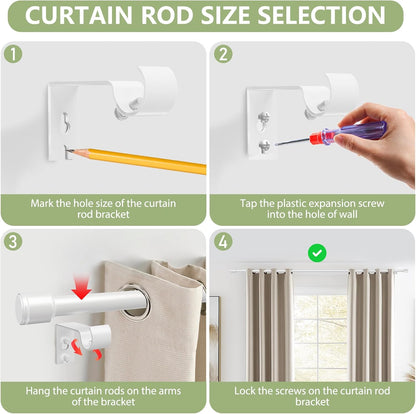 Skiennix Adjustable Curtain Rods - 5/8” Diameter, 30-60 Inch for Windows | White with Brackets