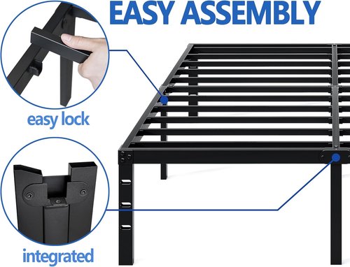 Jetonix King Size Metal Bed Frame - Heavy Duty Sturdy Foundation with Storage Space | Easy Assembly, Black, 12 Inch