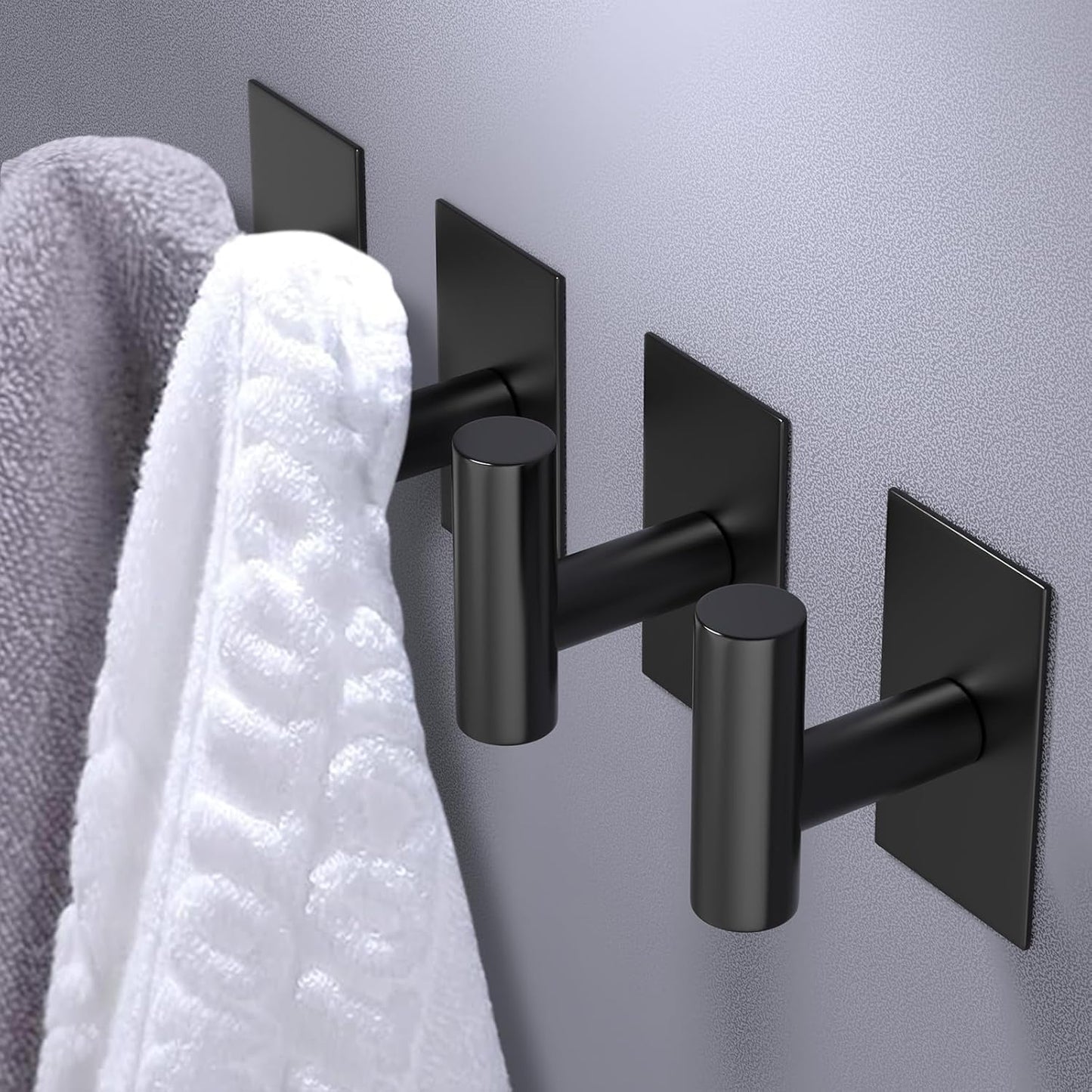 VAEHOLD Heavy-Duty Wall Towel Hooks - Waterproof Sticky Holders for Coats & Clothes | Black, 2 Pack