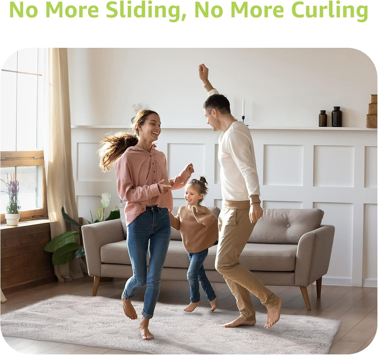 Rabenda Non-Slip Rug Grippers - 8 Pcs Reusable Dual-Sided Adhesive for Hardwood Floors & Tiles | Black