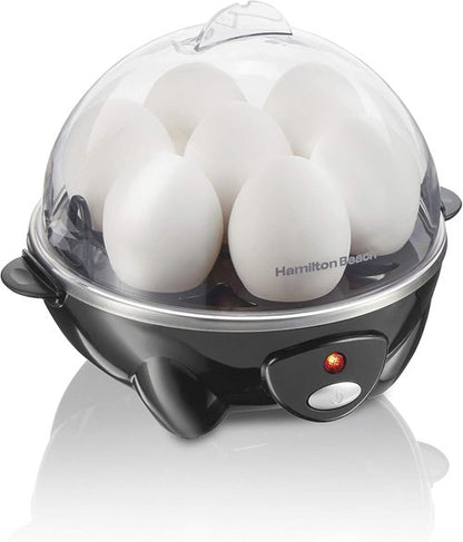Hamilton Beach 3-in-1 Electric Egg Cooker - Hard Boiled, Poached & Omelet Maker, Black | Holds 7 Eggs