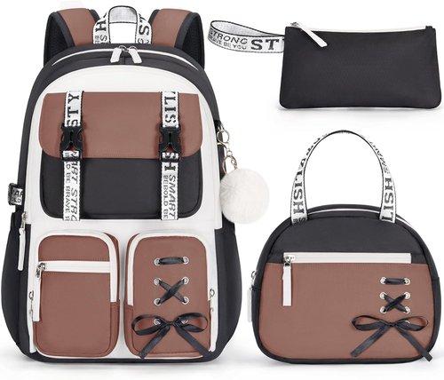 Fimibuke Girls Backpack Set - 3 PCS Waterproof with Lunch Box & Pencil Case | Perfect for School & Travel
