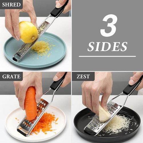Cambom Lemon Zester Grater Set - Heavy Duty Kitchen Tool for Cheese, Ginger, Garlic & More | Stainless Steel, Black