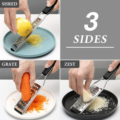 Cambom Lemon Zester Grater Set - Heavy Duty Kitchen Tool for Cheese, Ginger, Garlic & More | Stainless Steel, Black