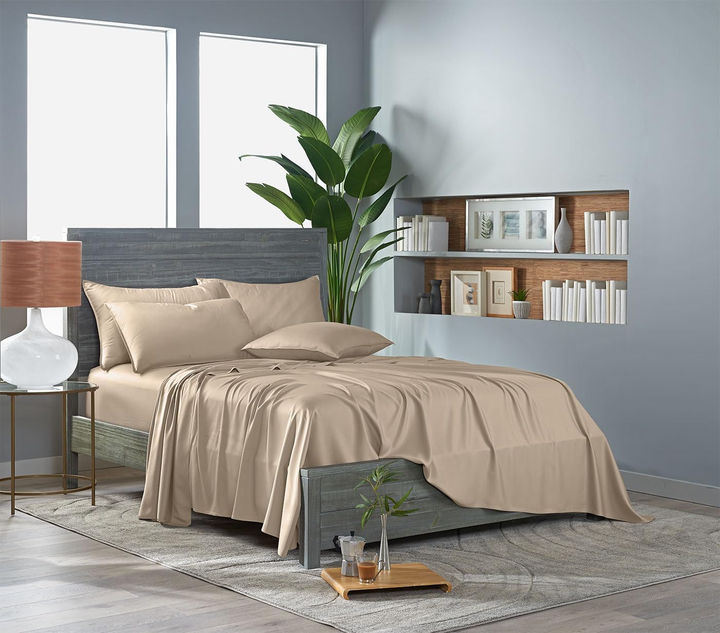 Pure Bamboo King Sheets - Luxuriously Soft & Cooling 100% Organic Viscose Bed Sheet Set | Almond Color, Double Stitching
