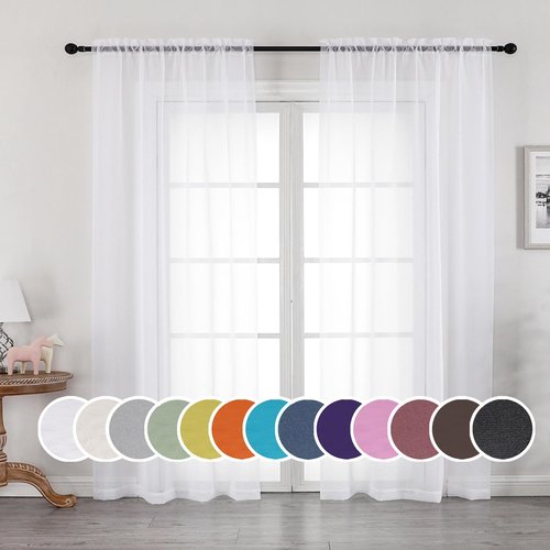 OWENIE Sheer Curtains 84 inches Long 2 Panels Set for Living Room/Bedroom, Rod Pocket Voile Sheer Panel Drapes, White, 2pcs, Each 42" W x 84" L