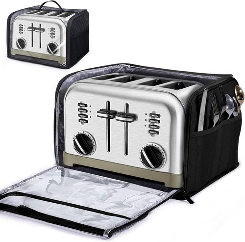 BAGSPRTIE Toaster Cover - Full Open Dust Protection for 4 Slice Wide Slot Toasters | Black
