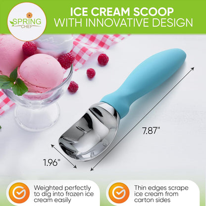 Spring Chef Heavy Duty Ice Cream Scoops - Soft Grip Handle, Dishwasher Safe - 2 Pack - Aqua Sky