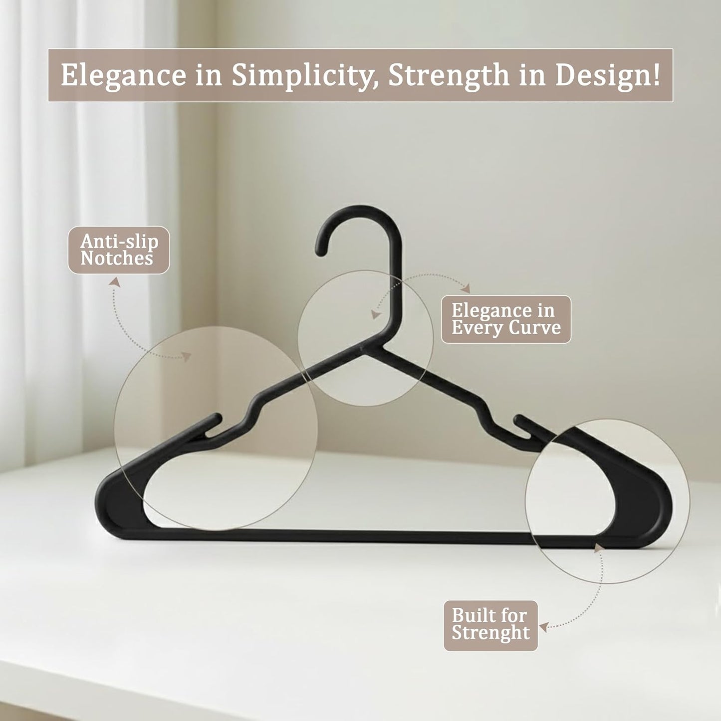 Utopia Home Plastic Hangers - Durable Space-Saving Clothes Hangers - 20 Pack in Black