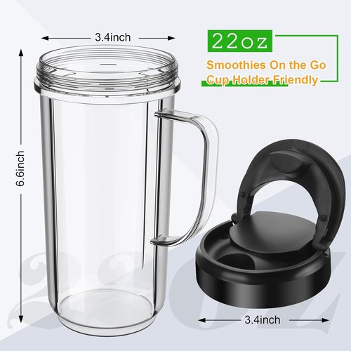 Magic Bullet Blender Cups - 22oz Tall Replacement Cups with Flip Top To-Go Lid | 2 Pack