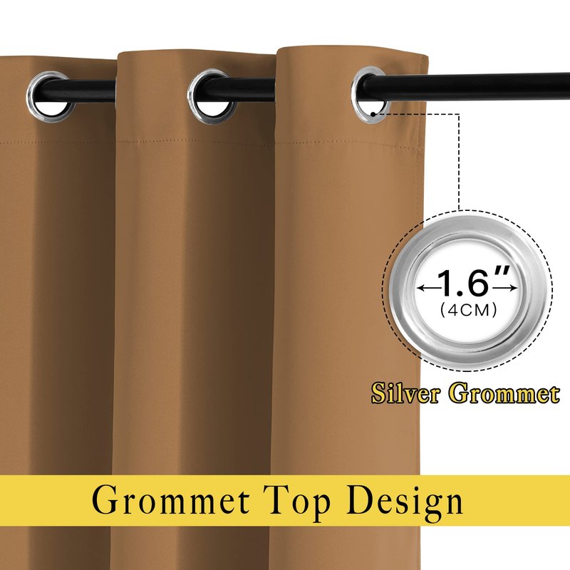 NICETOWN Living Room Curtains 95 inch Long - Sound Reducing Grommet Thermal Insulated Blackout Solid Drapes for Villa/Hall, Gold Brown, 2 Panels, W52 x L95
