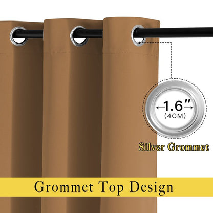 NICETOWN Living Room Curtains 95 inch Long - Sound Reducing Grommet Thermal Insulated Blackout Solid Drapes for Villa/Hall, Gold Brown, 2 Panels, W52 x L95
