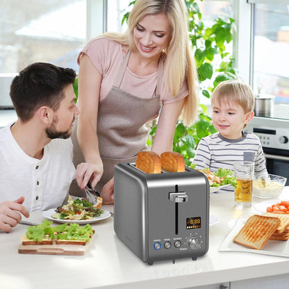 SEEDEEM 2-Slice Stainless Steel Toaster - LCD Display, 7 Shade Settings, 1.4'' Wide Slots, Dark Metallic Finish