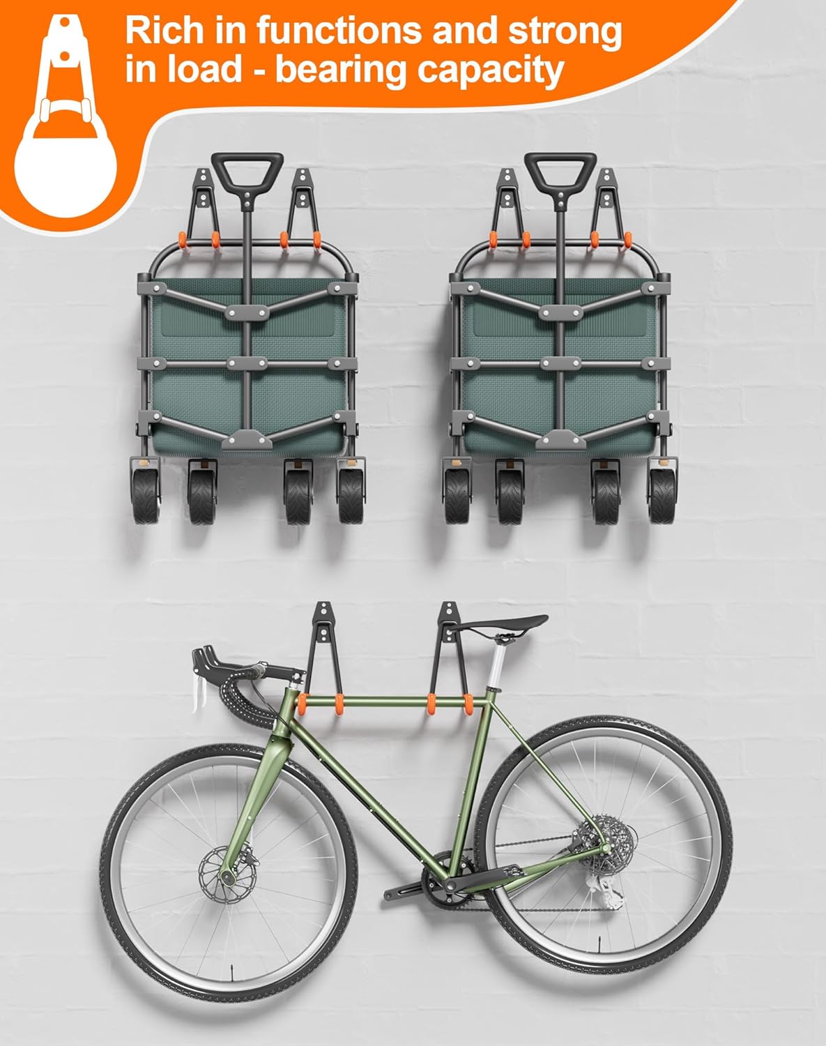 QcoQce Heavy-Duty Garage Hooks - 14 Pack Wall Mount Storage Solution for Bikes, Ladders & Tools | Orange