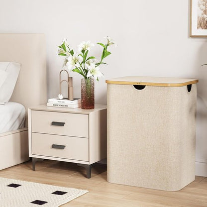 Lifewit 120L Laundry Basket - Foldable Hamper with Lid & Bamboo Handles | Beige, Large Capacity