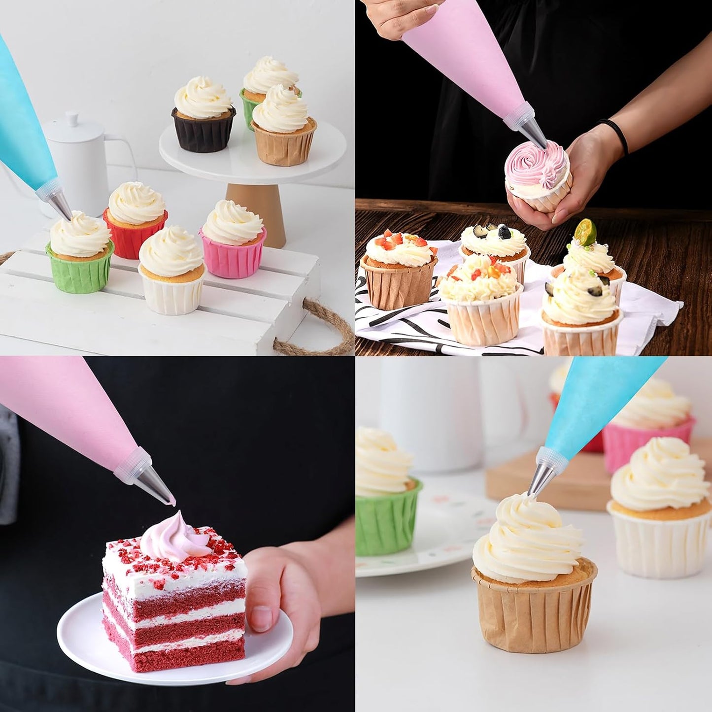 Skiennix 200-Pc Piping Bags and Tips Set - 12-Inch Disposable Pastry Bags with 12 Frosting Tips & 2 Couplers