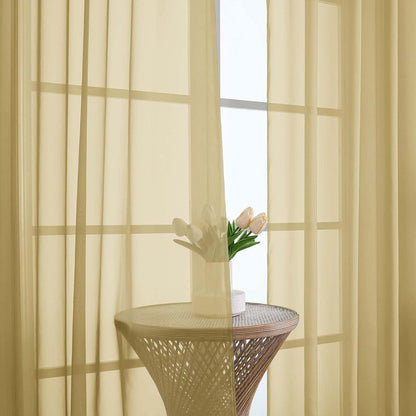 OWENIE Gold Sheer Curtains 120 Inches Long 2 Panels Set, Airy Lightweight Sheer Gold Curtains for Living Room Bedroom, Farmhouse Voile Filmy Rod Pocket Curtains Drapes, 2 Pcs, Each 59" Wx120 L Inch